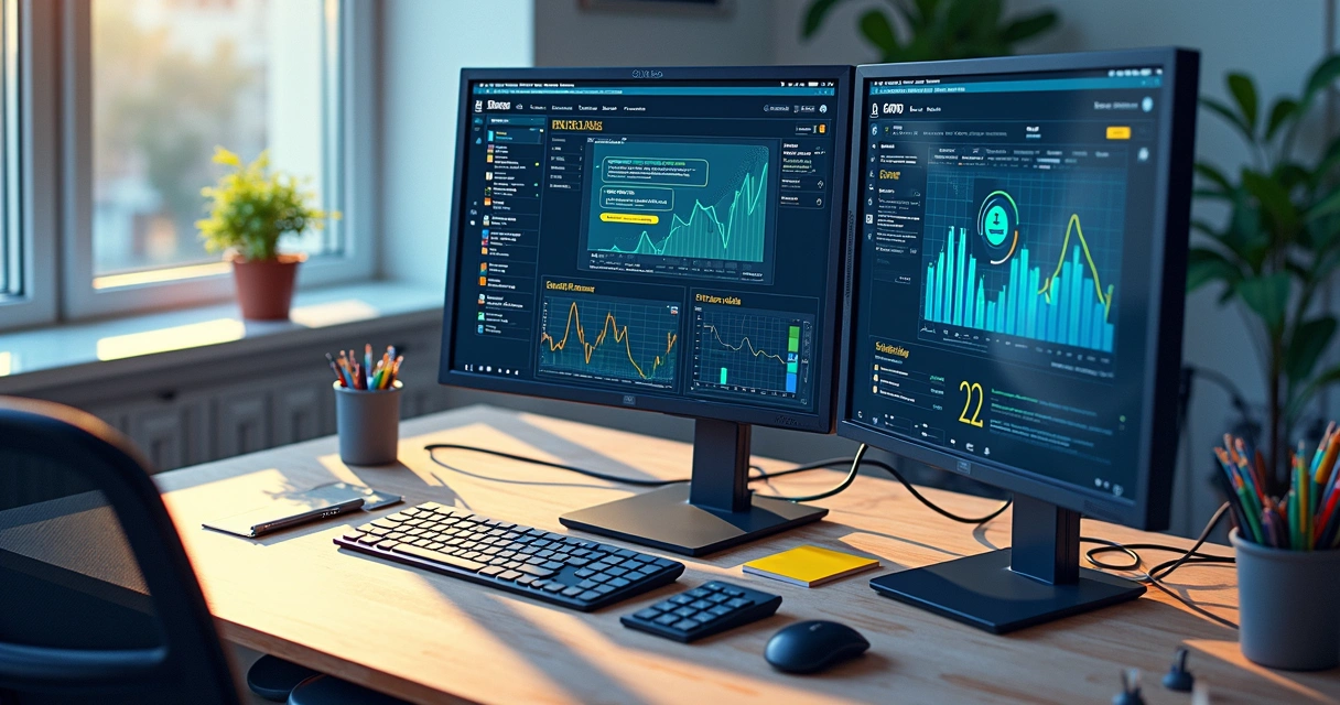 Ilustrações mostrando WhatsApp, Instagram e CRM integrados numa mesa de trabalho 