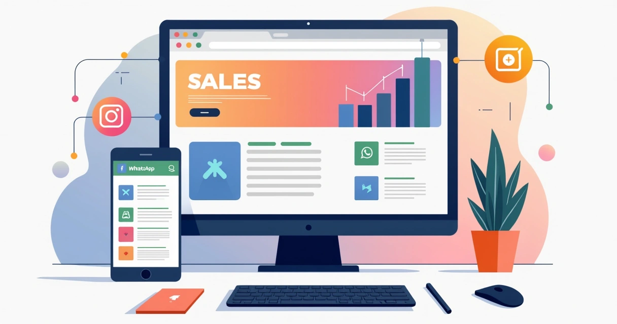 Website em monitor e WhatsApp aberto ao lado integrando vendas 