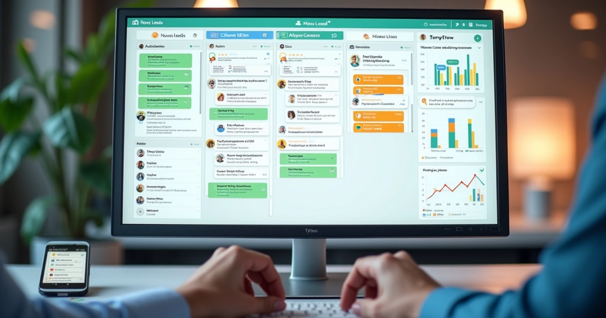 Tela com WhatsApp, Trello e painel de automação integrados em um funil de vendas digital 