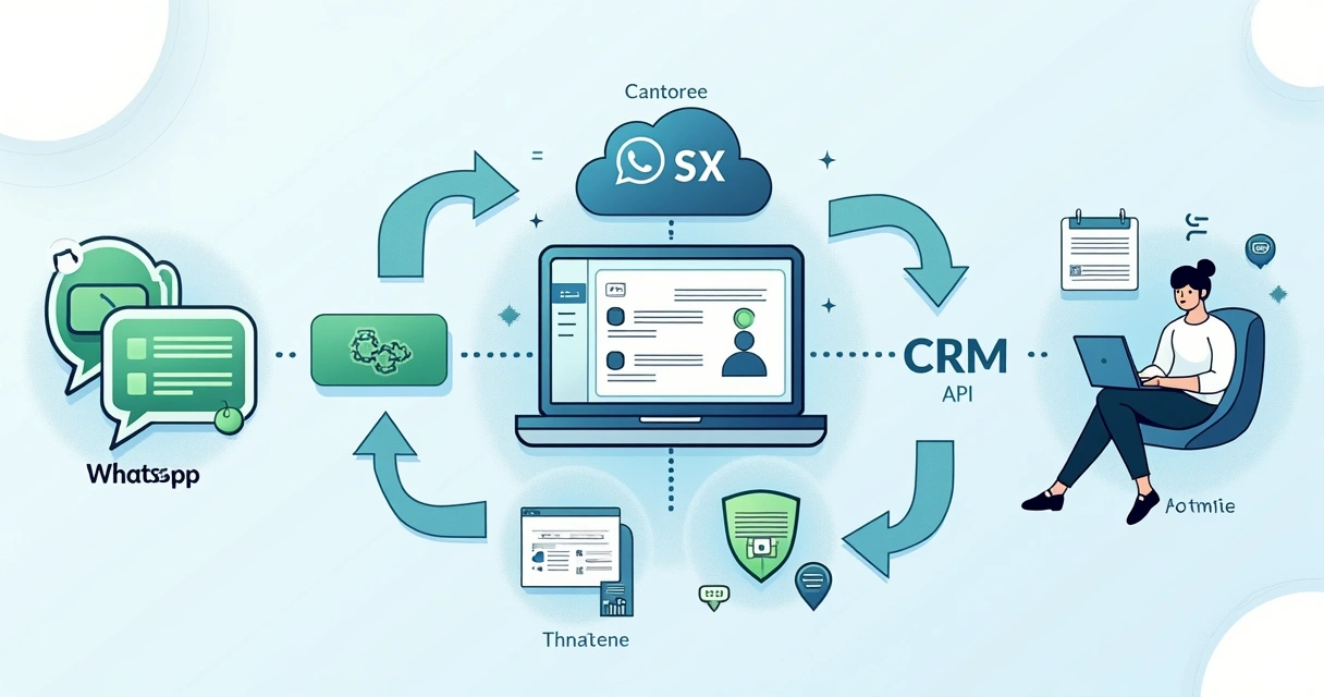 Diagrama visual integración API WhatsApp y CRM 