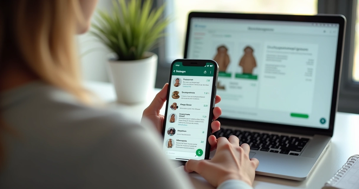 Vista de catálogo de productos integrado en chat de WhatsApp 