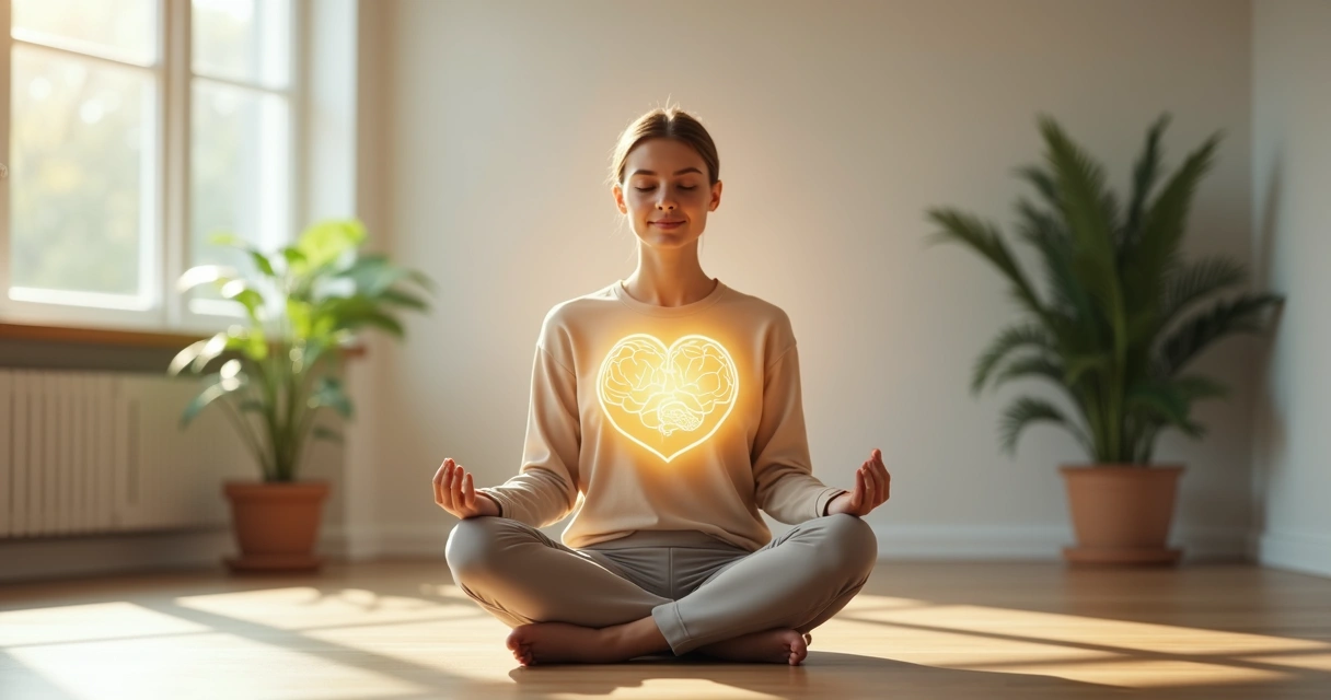 Persona meditando con conexión entre mente y corazón 