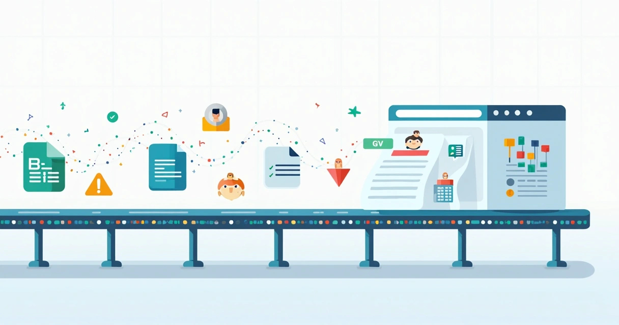 Plano de flujo de datos conectando hojas de cálculo con un sistema de recursos humanos 