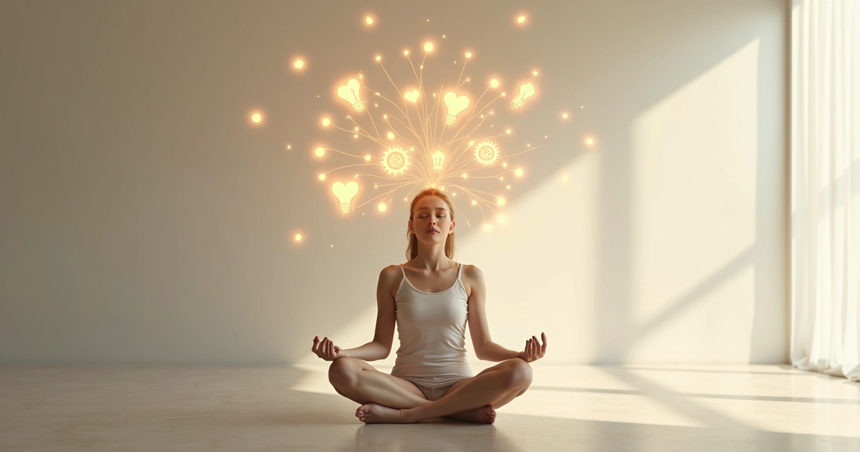 Persona meditando con emociones y pensamientos conectados 