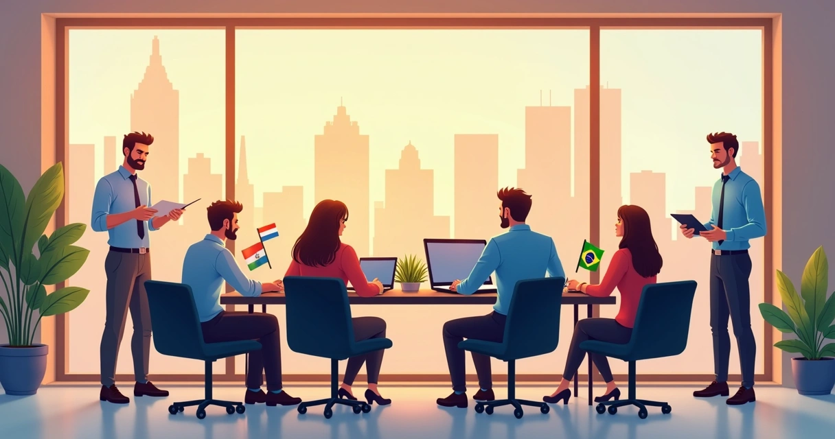 Equipo de empresa diverso integrando trabajadores paraguayos y extranjeros 