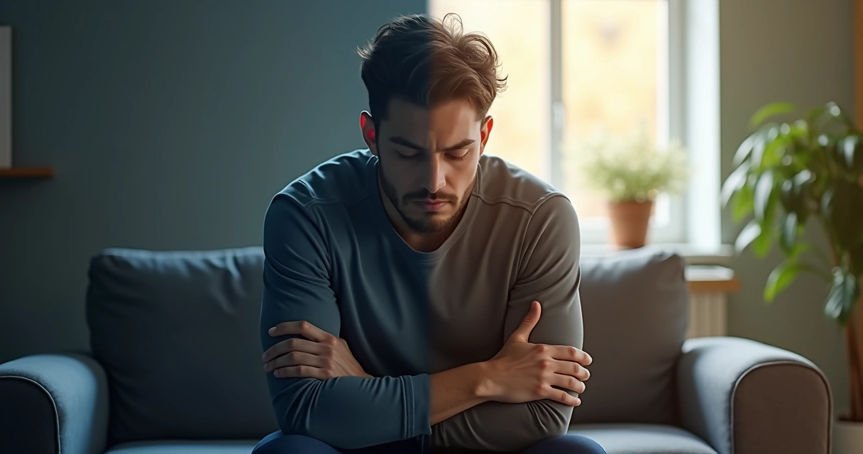 Persona dividida entre bloqueo emocional y equilibrio interior 