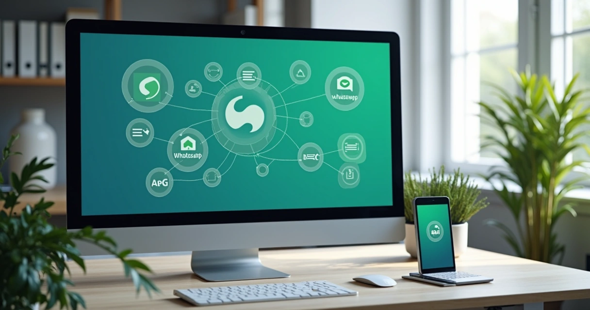 Integración visual de WhatsApp API con un CRM en una pantalla de computadora 