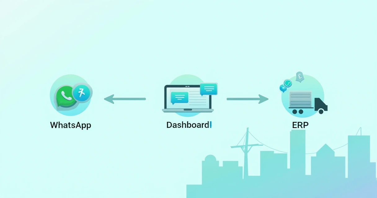 Fluxo integrando WhatsApp, CRM e ERP em processos automatizados 