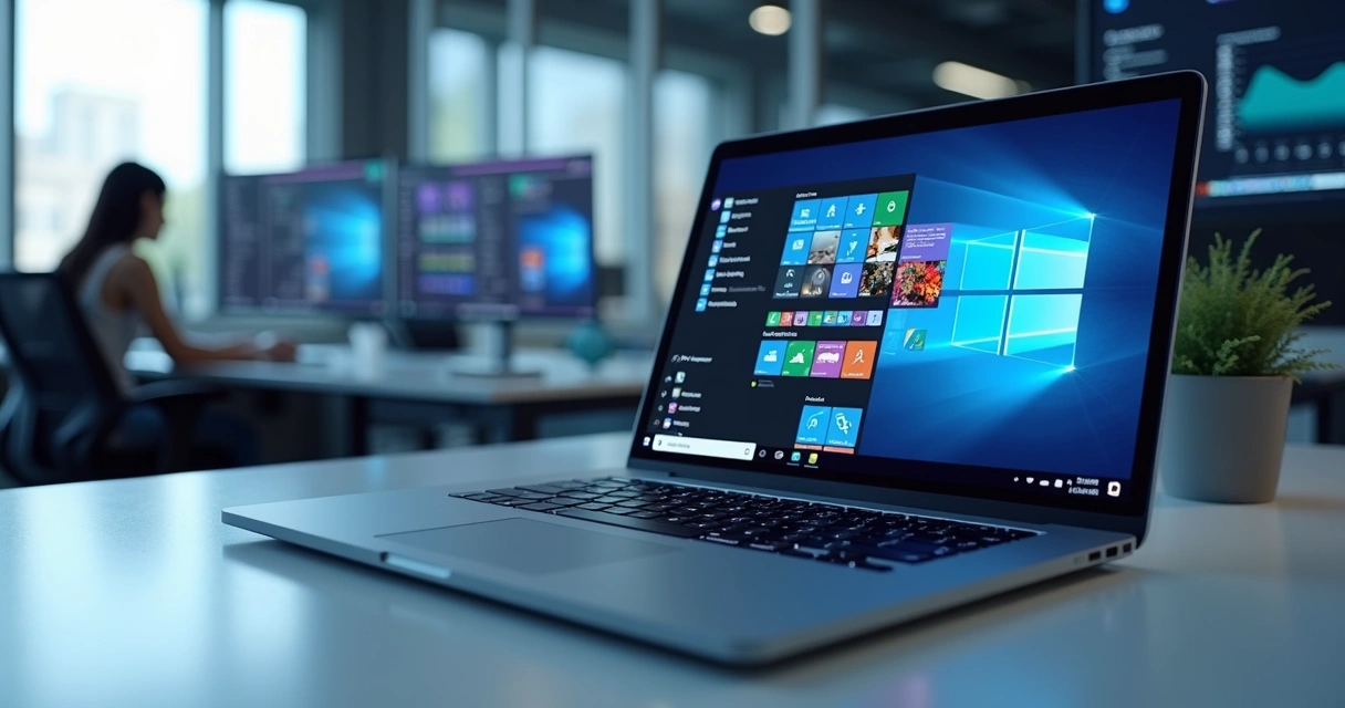 Tela do Microsoft Teams aberto em computador com múltiplas janelas de integração e gráficos de TI corporativa 