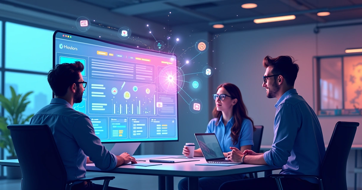 Visão de painel digital mostrando várias integrações entre sistemas de marketing, vendas e design para sites 