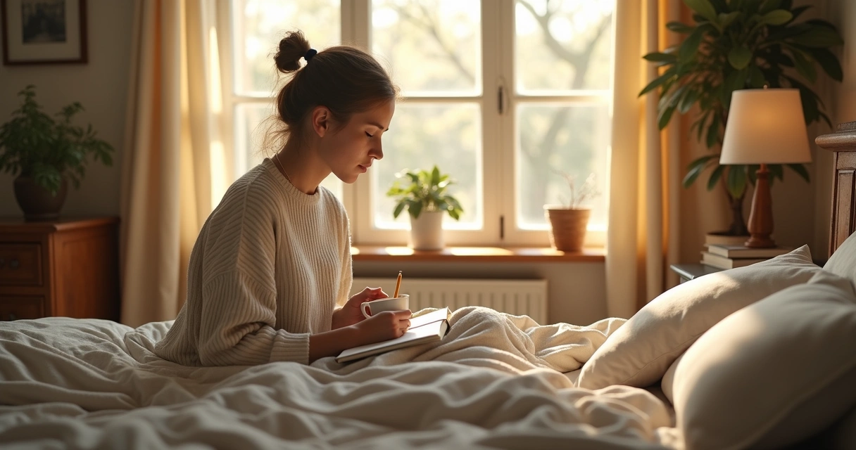 Persona realizando una rutina matutina cotidiana y tranquila en su hogar 