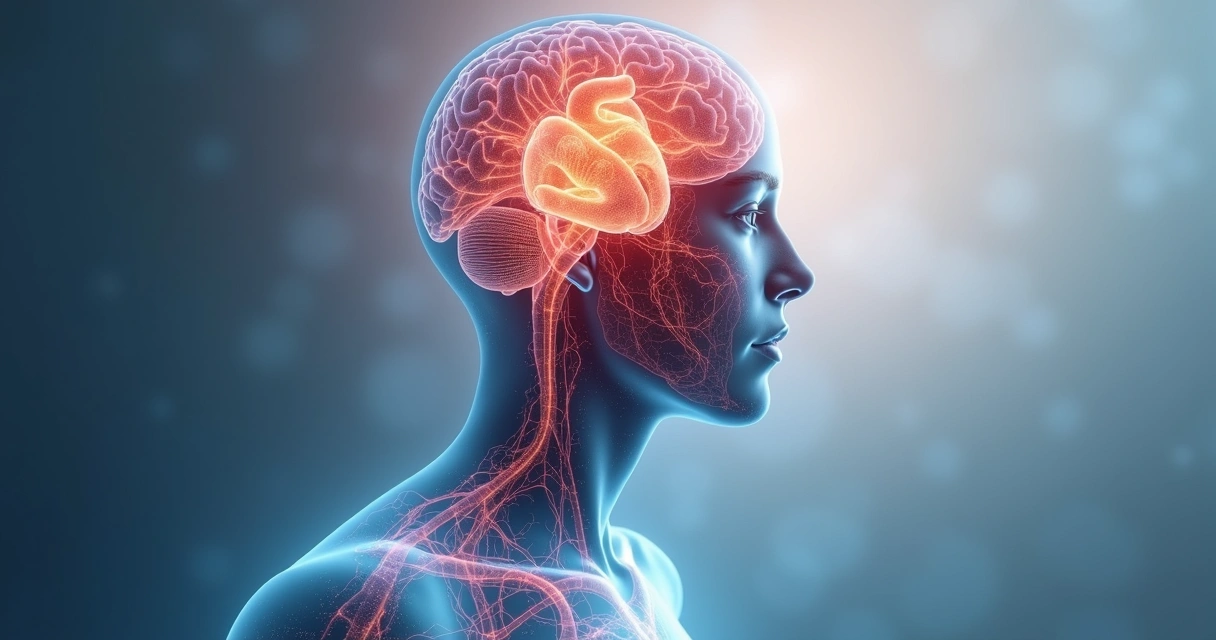 Person with overlapping images of brain, heart, and body blending together 