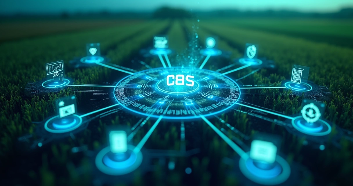 Network diagram connecting financial systems and agroindustry tools 