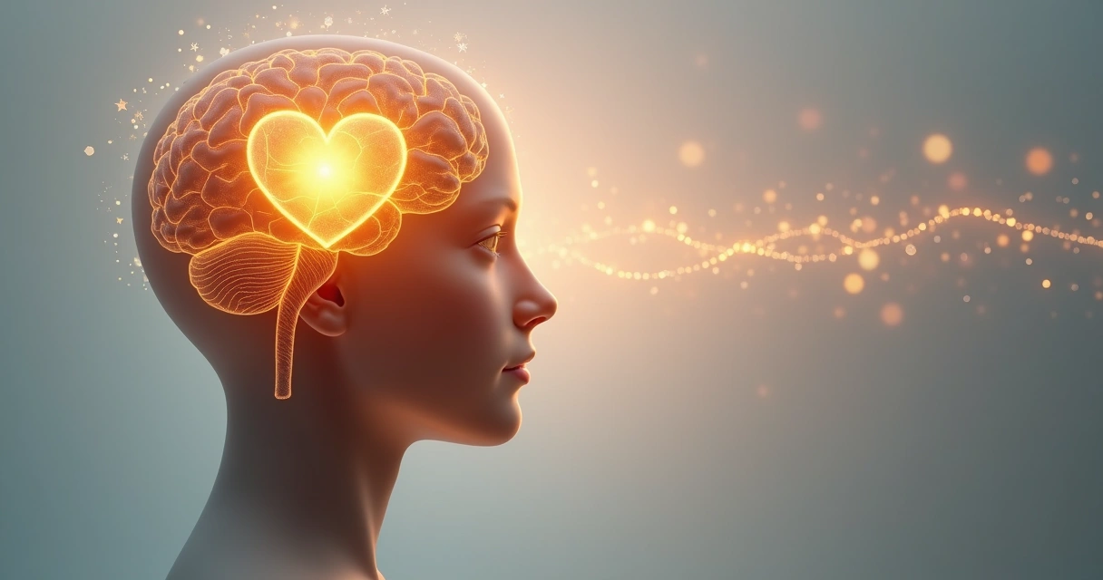Illustration of mind and heart connected with light 
