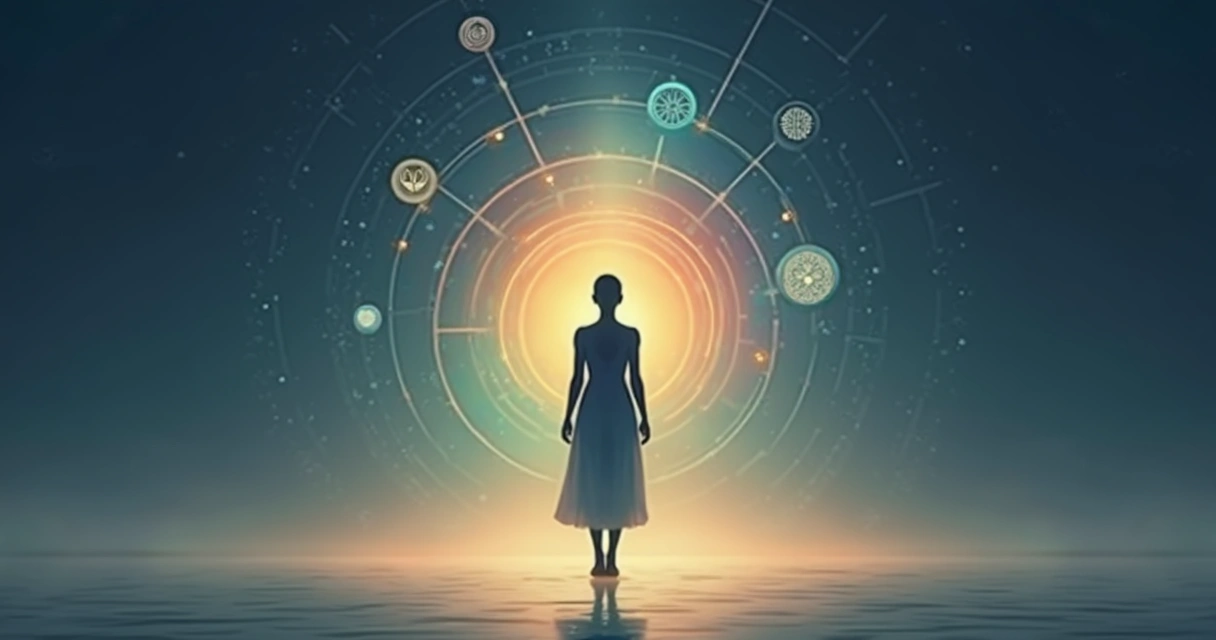 Human silhouette surrounded by interconnected circles symbolizing integrative human valuation 