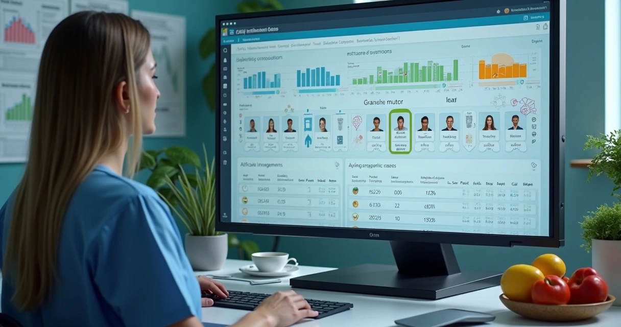 Painel digital mostrando IA analisando evolução de pacientes de nutrição 