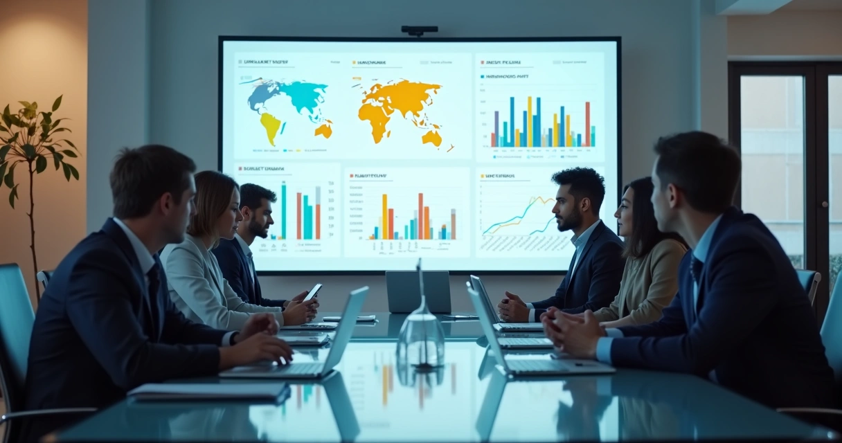 Grupo de pessoas observando dashboard de IA para feedback B2B em uma reunião 