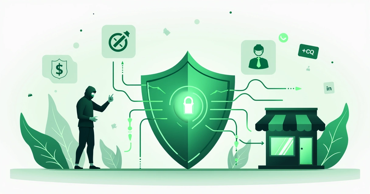 Ilustração de um escudo protegendo dados digitais 