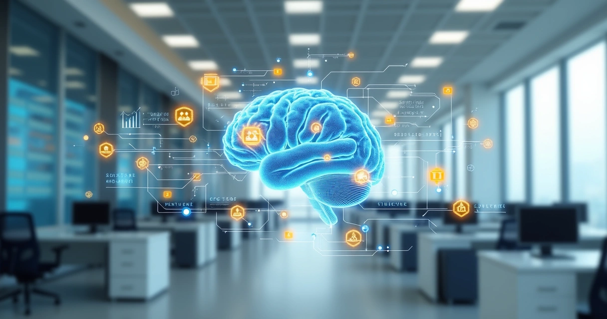 Representação de inteligência artificial analisando fluxos de trabalho repetitivos 