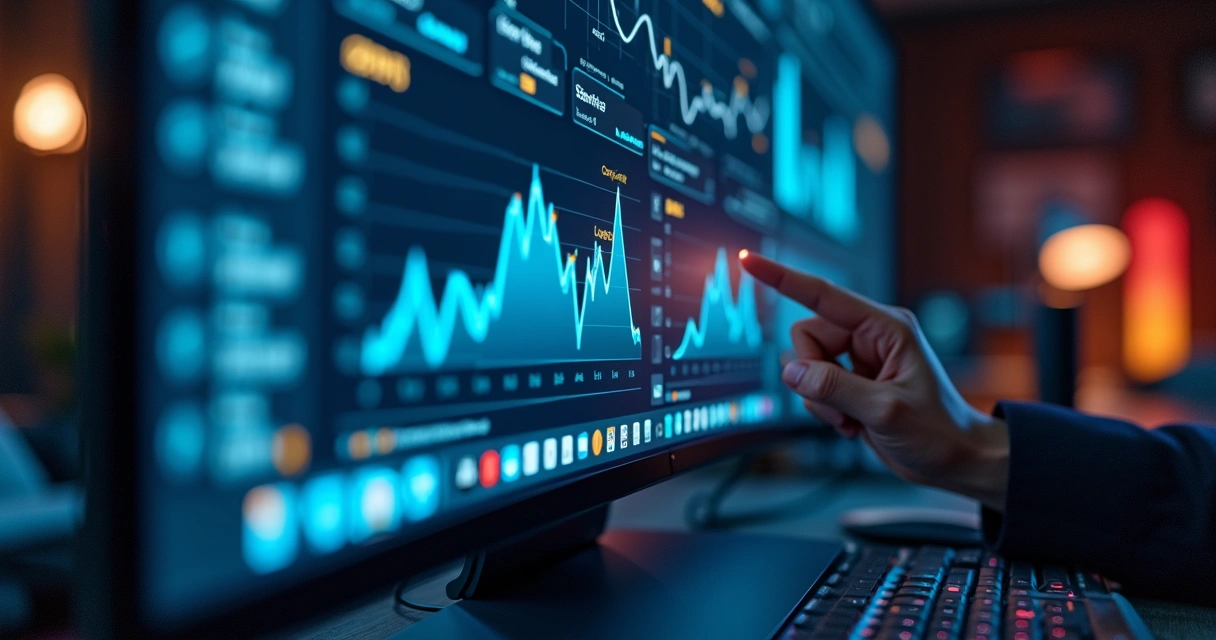 Computador exibindo análise visual de dados de apostas com IA. 