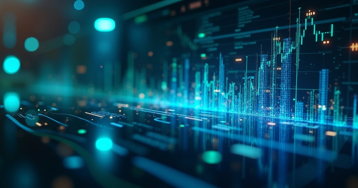 Algoritmos de inteligência artificial analisando gráficos financeiros em tempo real 