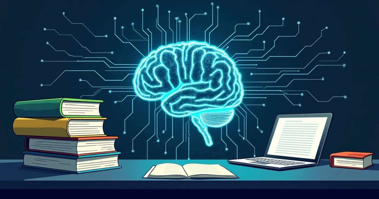 Cérebro artificial digital conectado a livros e computador 
