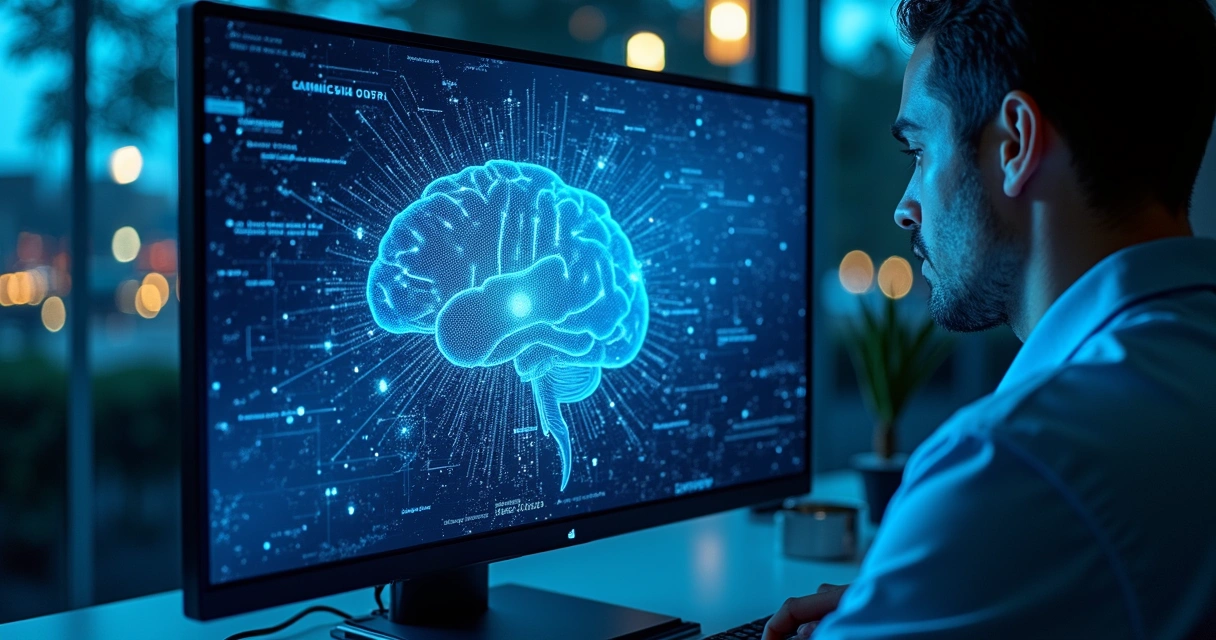 Tela de computador com gráficos e inteligência artificial auxiliando auditoria tributária