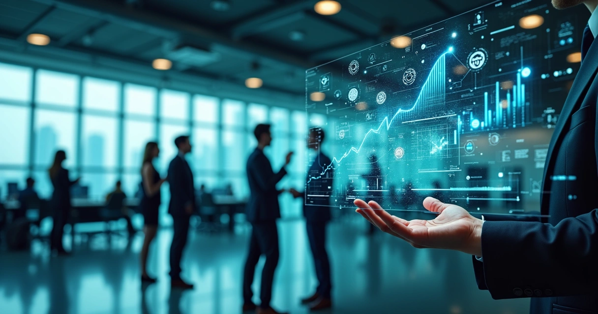 Representação digital de inteligência artificial automatizando processos empresariais com gráficos e ícones de tecnologia 