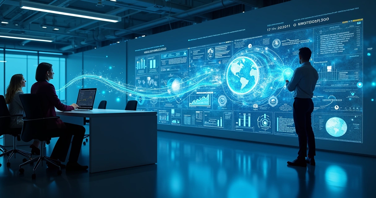 Mercado B2B: Guia Prático de Inteligência Comercial e Dados 4 Ilustração de inteligência artificial conectando dados empresariais