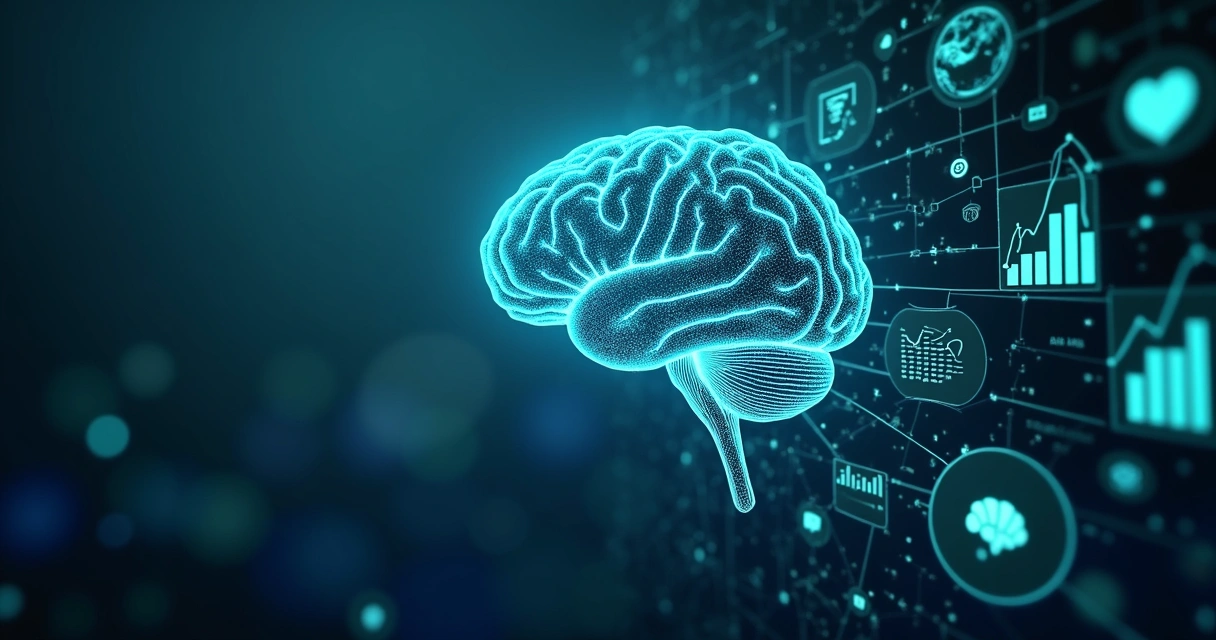 Ilustração de inteligência artificial analisando dados empresariais 