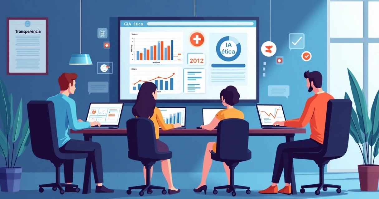 Equipe ajustando parâmetros em software de inteligência artificial na campanha