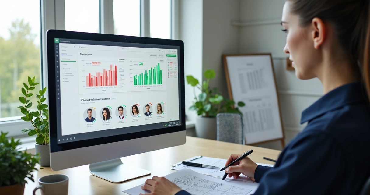 Tela de computador mostrando painel de IA para churn imobiliário