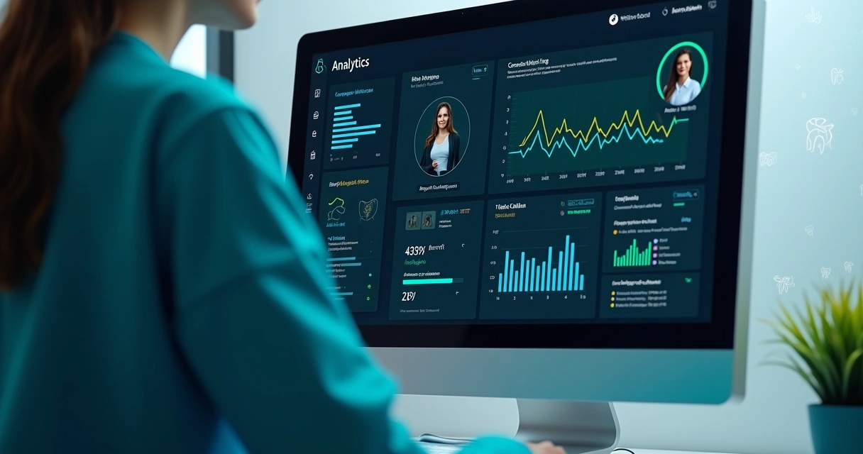 Tela de computador com gráficos de inteligência artificial em clínica 