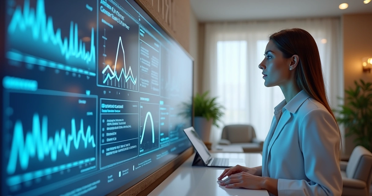 Painel digital de inteligência artificial em clínica de estética 