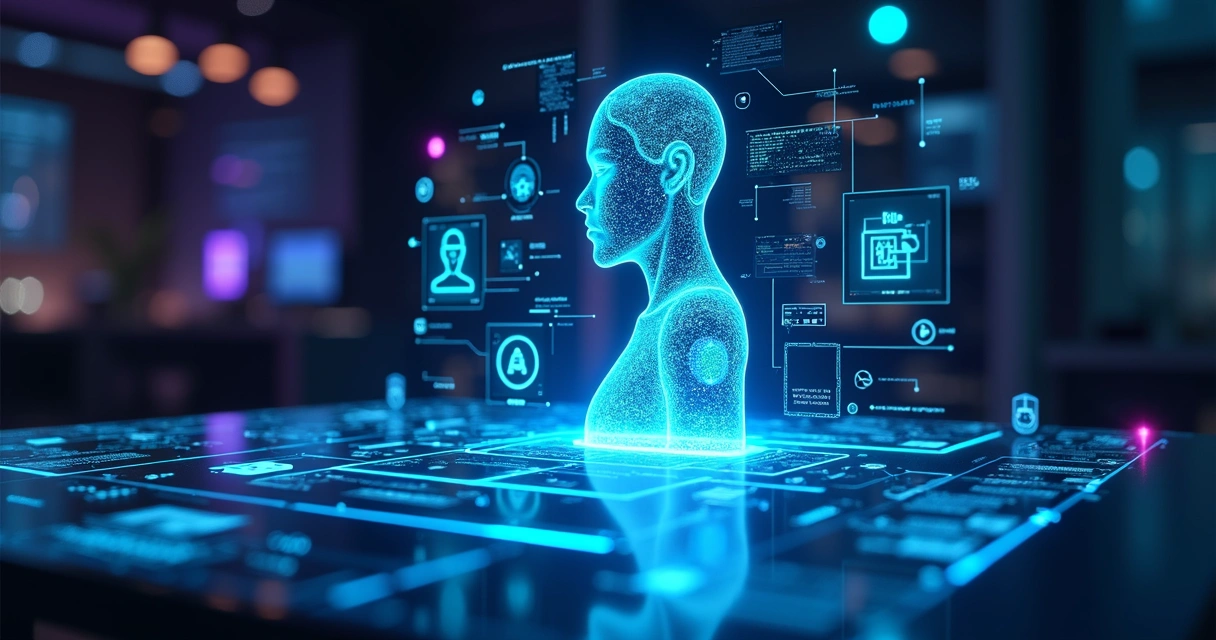 IA constrói perfil de persona B2B em tela digital futurista 