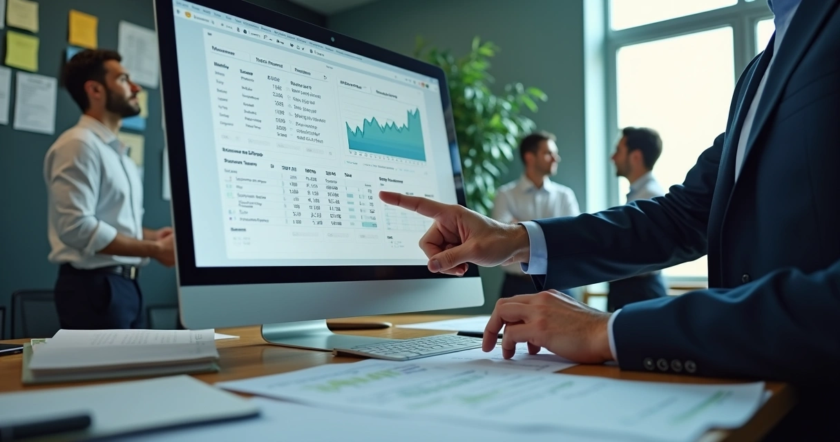 Tela de computador mostrando gráficos de notas fiscais e documentos tributários digitais 