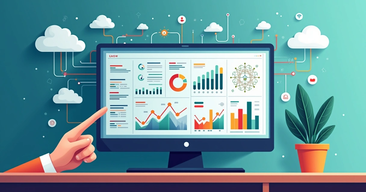 Painel com gráficos de desempenho e algoritmo de inteligência artificial 