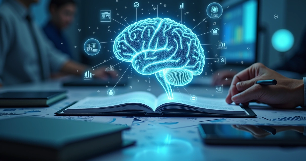 Ilustração representando inteligência artificial em escritório de contabilidade 