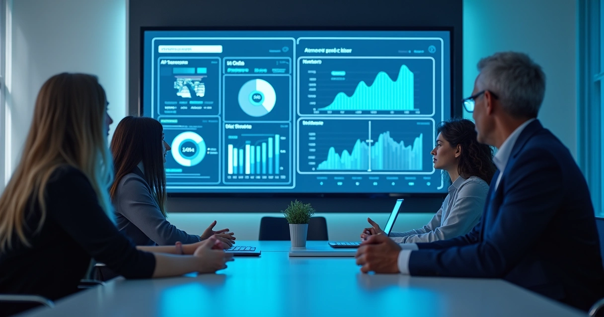 Equipe avaliando modelos de inteligência artificial para crédito 