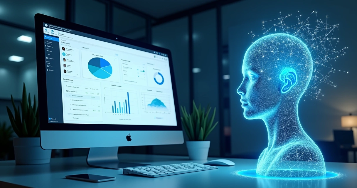 Growth sem Receita? 10 Erros que Estão Travando Seu Negócio 1 Representação de inteligência artificial conectada a um dashboard de CRM