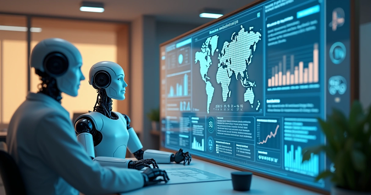 Qualidade de Dados B2B em Saúde: Como Potencializar Resultados 4 Robô colaborando com profissional de saúde em análise de dados