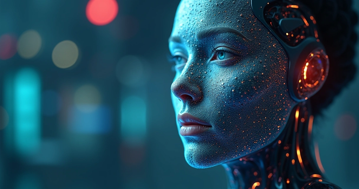 Representação visual do conceito de inteligência artificial com elementos de determinismo e probabilismo em um ambiente futurista 