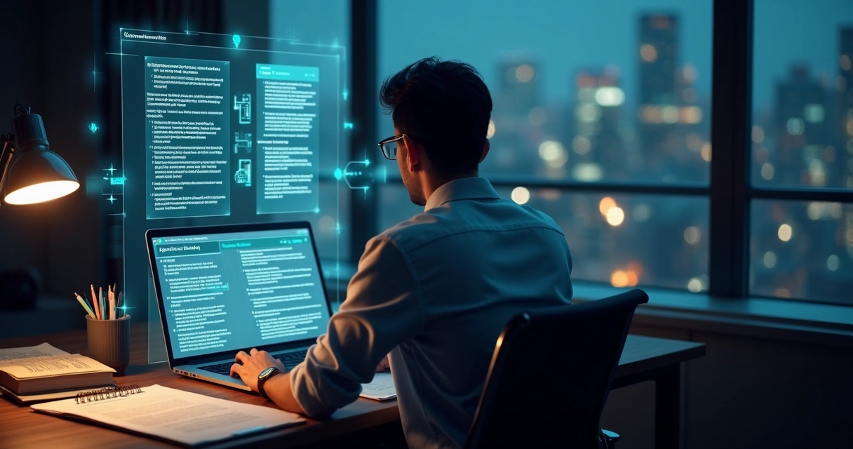 Representação digital de IA auxiliando advogado a elaborar petição 