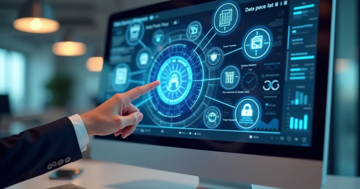 Interface digital com gráficos e ícones de inteligência artificial sobre obrigações do eSocial 