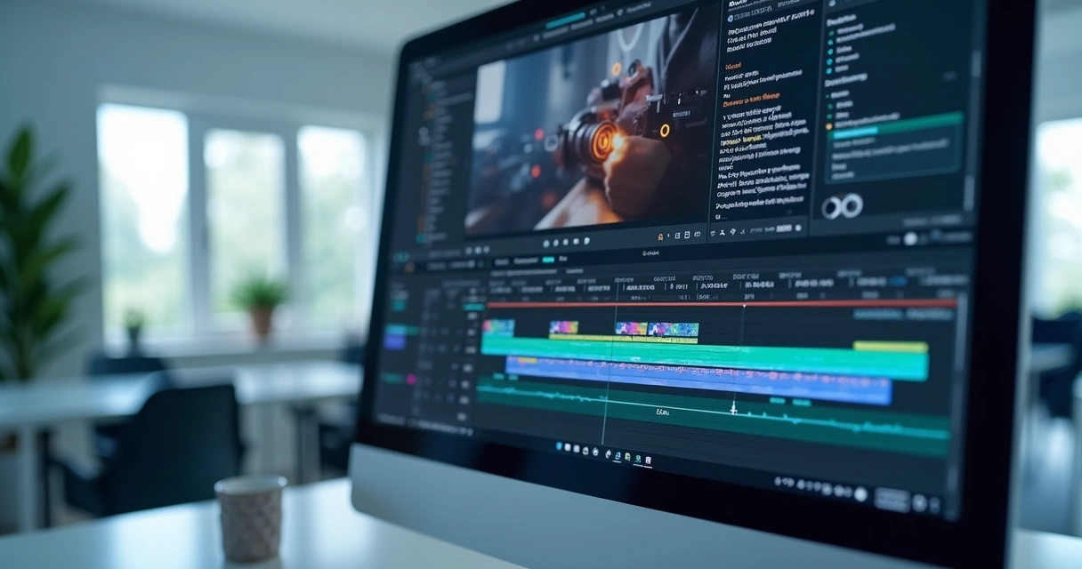 Edição de vídeo com inteligência artificial em tela de computador 
