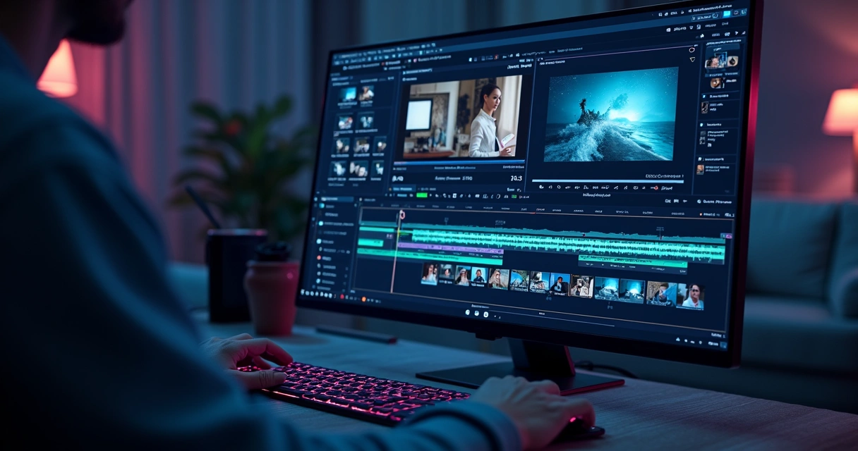 Video editing software interface with AI and clips being processed