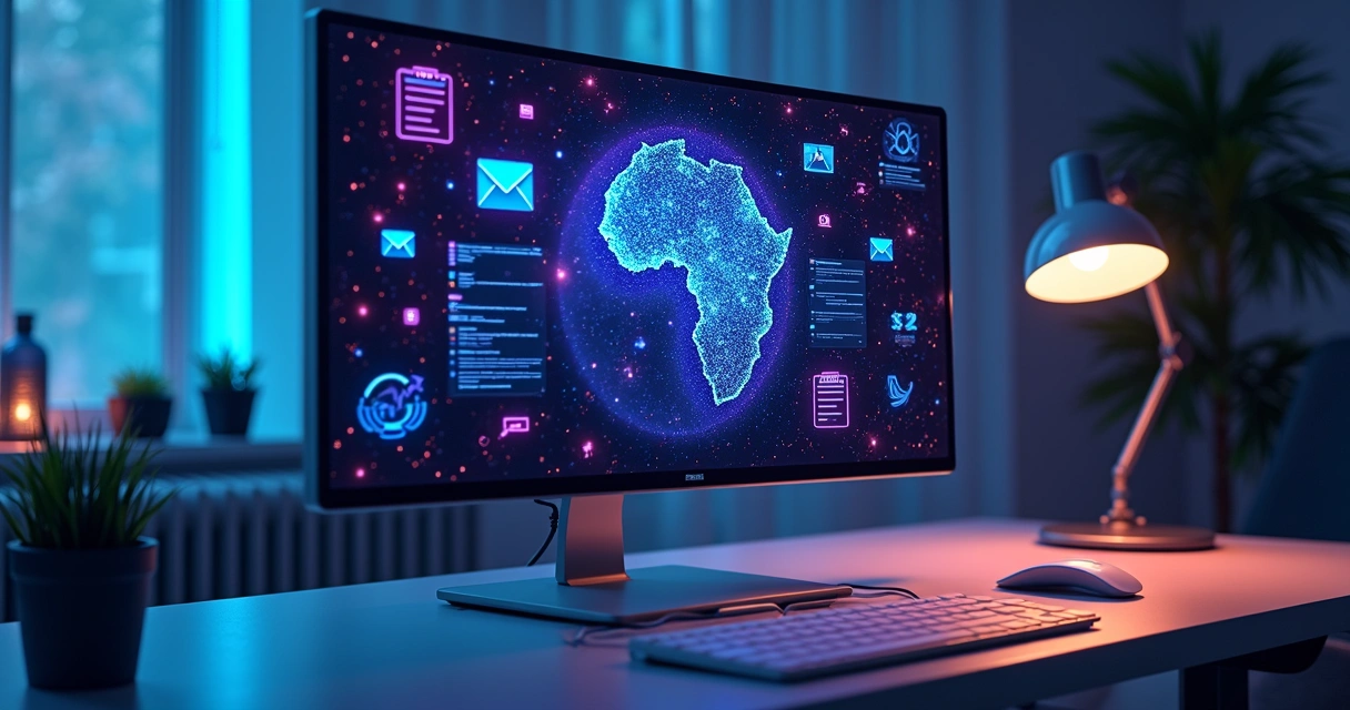 Computador com ilustração de IA personalizando e-mails 