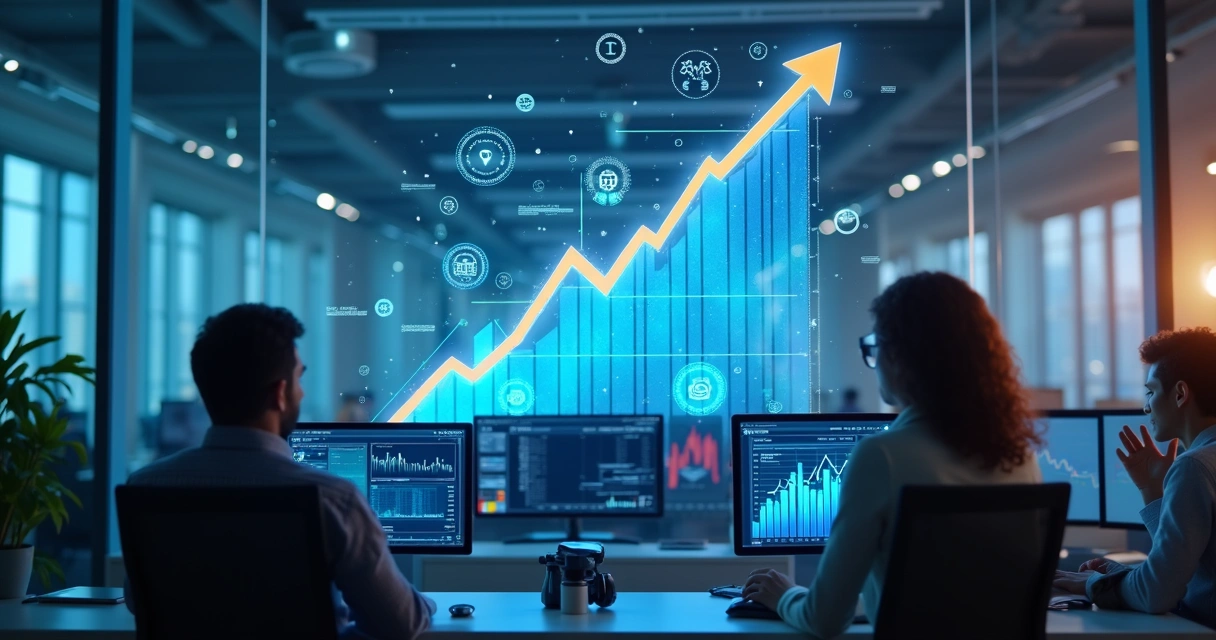 Gráfico empresarial mostrando crescimento por automação com IA