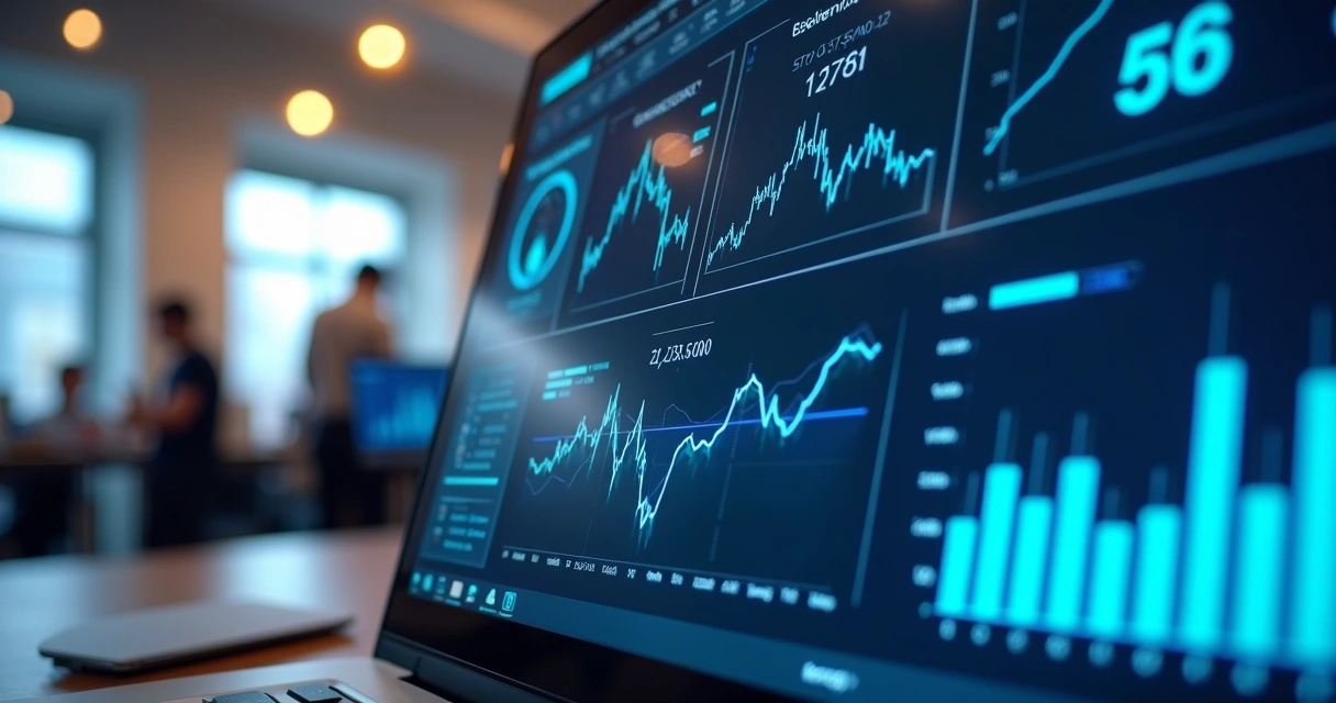 Interface de sistema financeiro mostrando inteligência artificial analisando dados