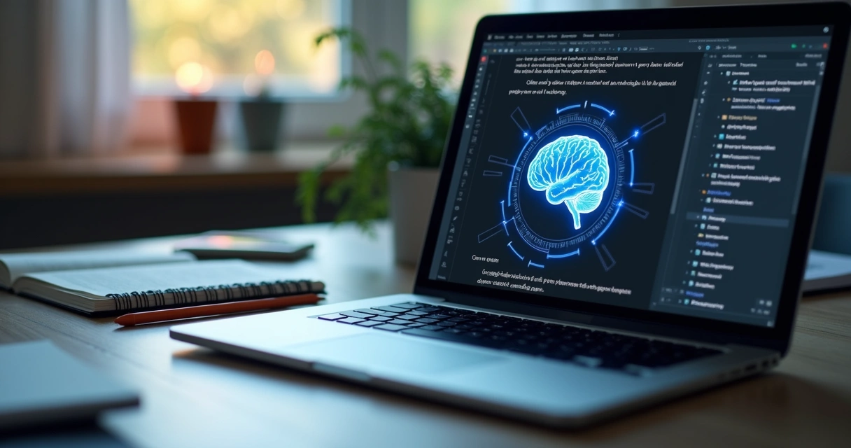 IA auxiliando na escrita de OKRs no computador 